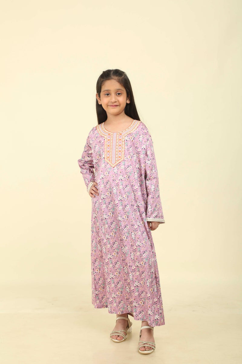 HANA & SARA Girls Viscose Blended Digital Print Floral Arabic Jalabiya – Lightweight Modest Wear Dress - Image 1